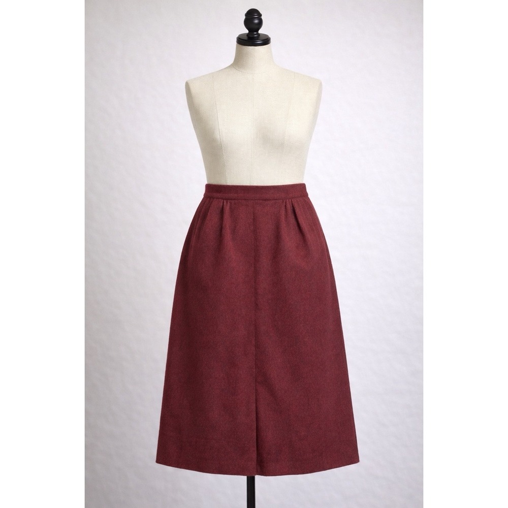 Pant-her Wool Skirt 11/12 Waist Red Midi Lined Classic Front Slit Zip Up Classic
